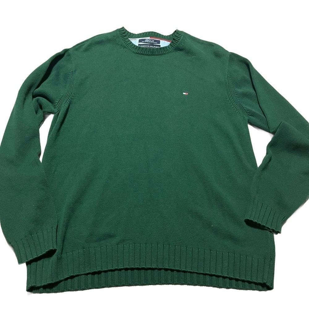 Tommy Hilfiger Classic Men's Green Crewneck Knit Sweater Size Large Holiday